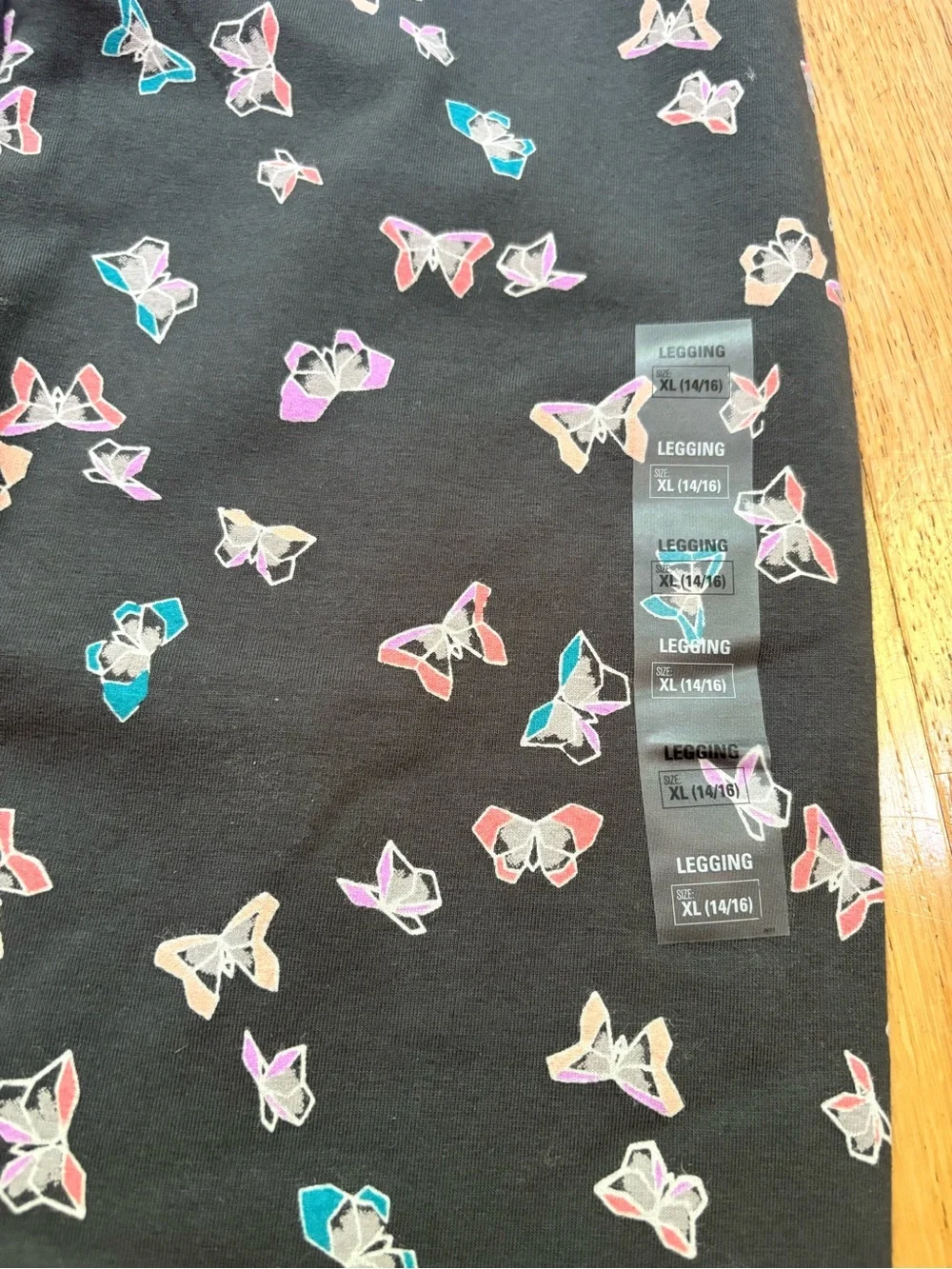 SO Girls' Dark Grey Leggings with Multicolor Butterfly Print